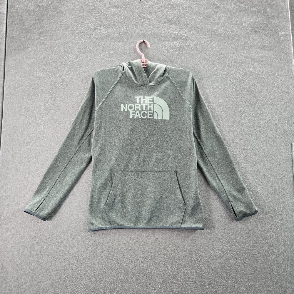The North Face Women Hoodie M Green Fleece Logo Text Activewear Long Sleeve